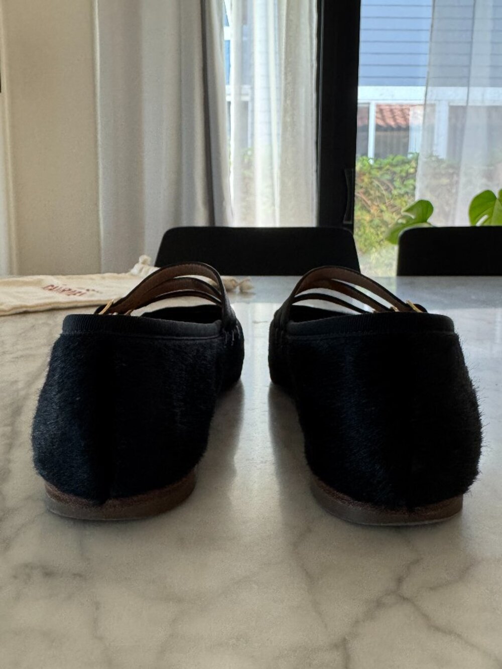 Mansur Gavriel Black Calf Hair Triple Strap Mary Jane Flats Size 8 / 38 - Picture 6 of 11